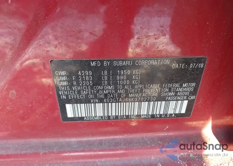 2019 Subaru Impreza 2.0I Sport z USA, uszkodzony, nr VIN 4S3GTAJ66K3702730